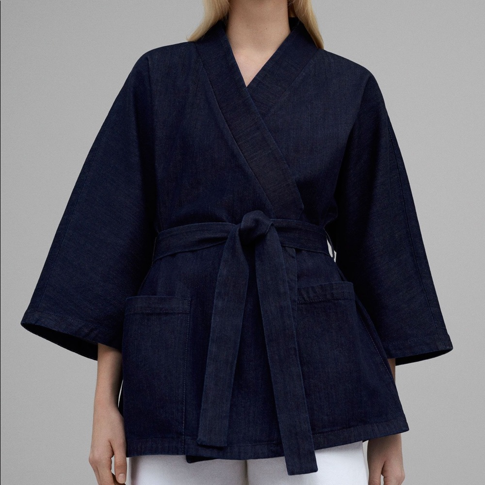 COS indigo denim kimono wrap jacket